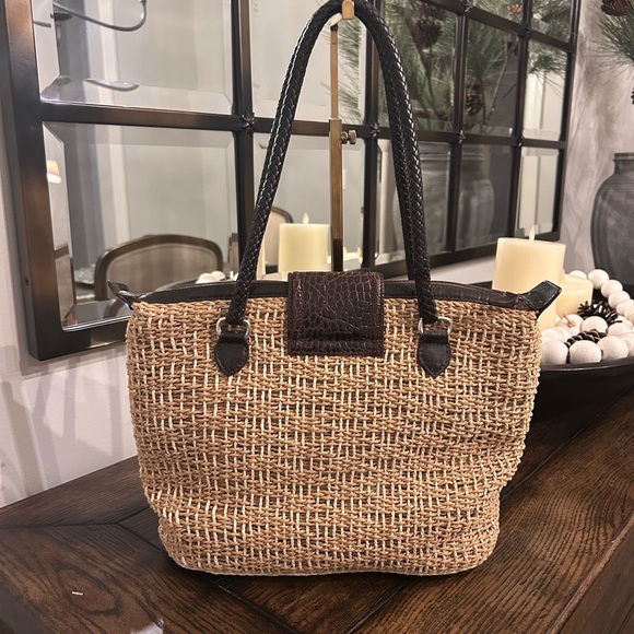 Brighton woven straw tote bag with brown leather trim - Picture 4 of 8